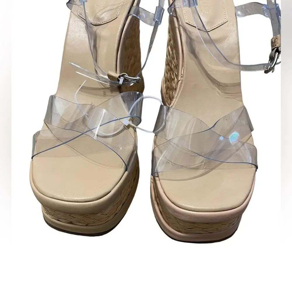Schutz Caryne Beige Wedge Platform Heel Sandal Size 10.5 New
